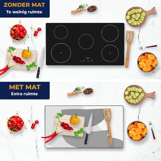 Chefcare Inductie Beschermer Abstracte Kunst in Scandinavische Stijl - Zwart Wit - 95x55 cm - Afdekplaat Inductie - Kookplaat Beschermer - Inductie Mat