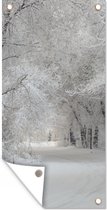 Affiche jardin - Hiver - Neige - Toile jardin - Peinture jardin arbres - Arbres - Décoration de jardin - Nature - 100x200 cm