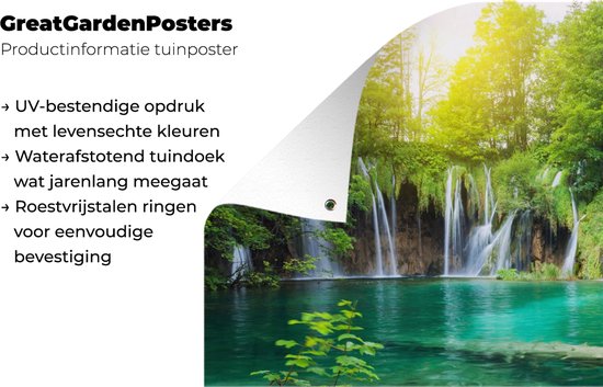 Affiche de jardin - Cascade - Water - Bois - Nature - Pont - Lac - Soleil - 40x60 cm - Toile de jardin - Toile de clôture