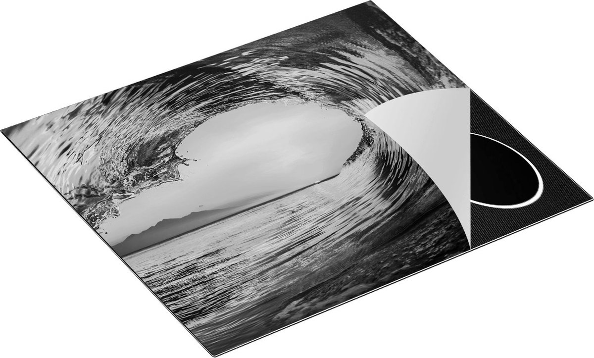 Chefcare Inductie Beschermer Golf bij Zonsondergang - Zwart Wit - 59x52 cm - Afdekplaat Inductie - Kookplaat Beschermer - Inductie Mat
