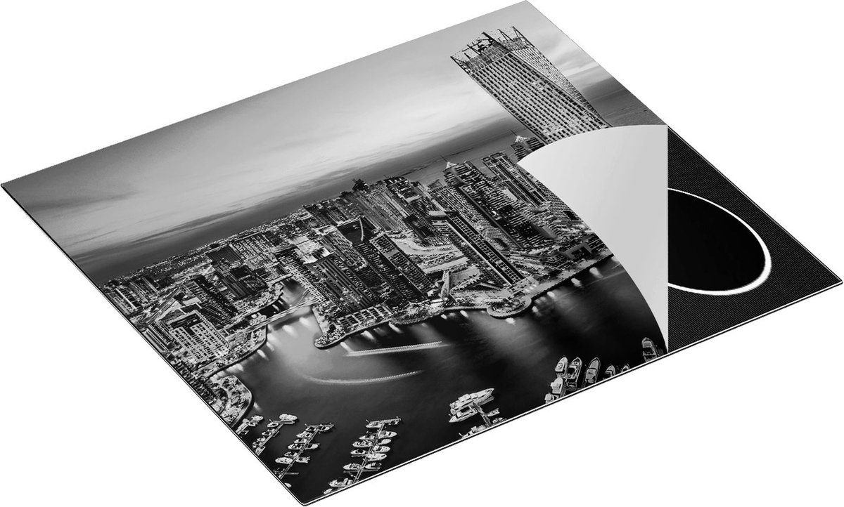 Chefcare Inductie Beschermer Dubai Haven met de Stad - Zwart Wit - 60x52 cm - Afdekplaat Inductie - Kookplaat Beschermer - Inductie Mat