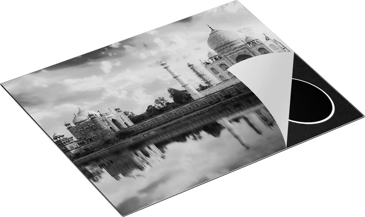 Chefcare Inductie Beschermer Taj Mahal bij het Water in India - Zwart Wit - 65x50 cm - Afdekplaat Inductie - Kookplaat Beschermer - Inductie Mat