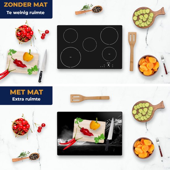 Chefcare Inductie Beschermer Draak Spuwt Vuur op een Paard en Knecht - Zwart Wit - 75x55 cm - Afdekplaat Inductie - Kookplaat Beschermer - Inductie Mat