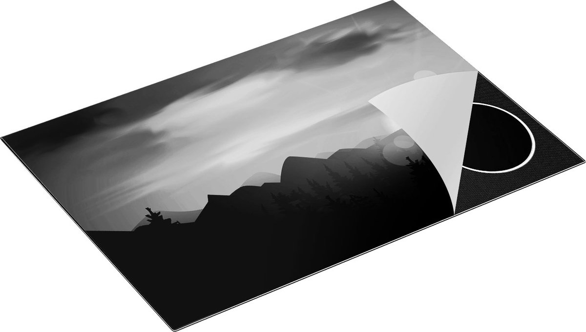 Chefcare Inductie Beschermer Zonsondergang in de Bergen - Abstract - Zwart Wit - 76x51,5 cm - Afdekplaat Inductie - Kookplaat Beschermer - Inductie Mat