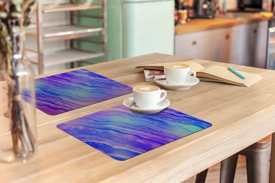 Set de table - Napperons de table en plastique - Néon - Pierres précieuses - Agate - 45x30 cm - 6 pièces - Résistant à la chaleur - Antidérapant - Coussinet - Amovible