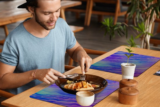 Set de table - Napperons de table en plastique - Néon - Pierres précieuses - Agate - 45x30 cm - 6 pièces - Résistant à la chaleur - Antidérapant - Coussinet - Amovible