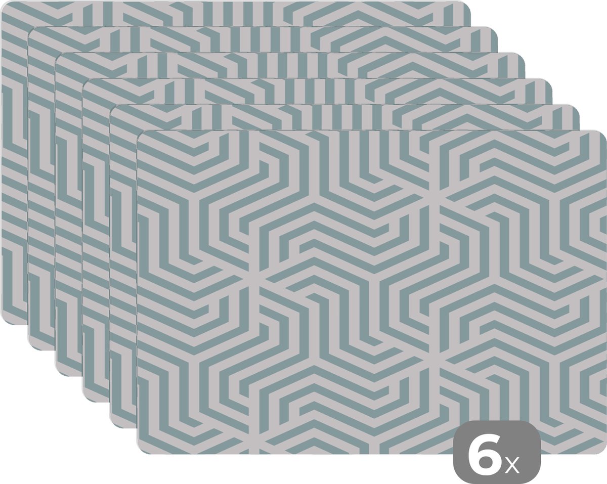 Onderleggers - Placemat - Design - Keuken - Lijn - Groen - 45x30 cm - Placemats - 6 stuks