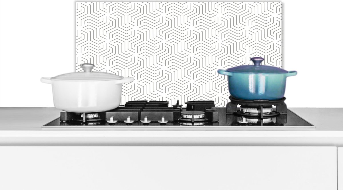 Kitchenyeah - Spatscherm - Patronen - Lijn - Abstract - Spatwand - Keuken - Zwart - Wit - 70x30 cm