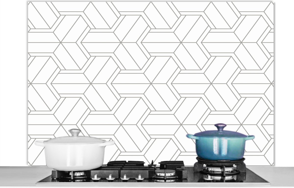 KitchenYeah - Spatscherm - Patronen - Design - Lijn - Zwart - Wit - 120x80 cm