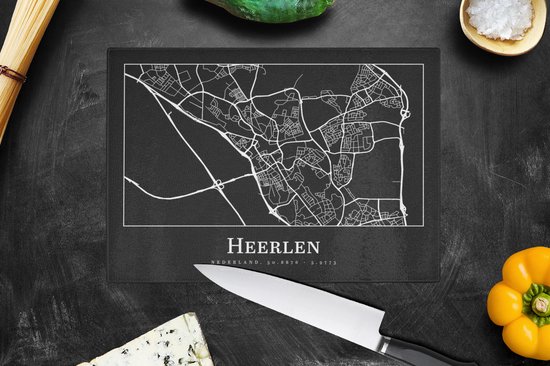 Planche à découper en Verres - 28x20 - Plan de la ville - Heerlen - Carte - Carte - Planches à découper en Glas