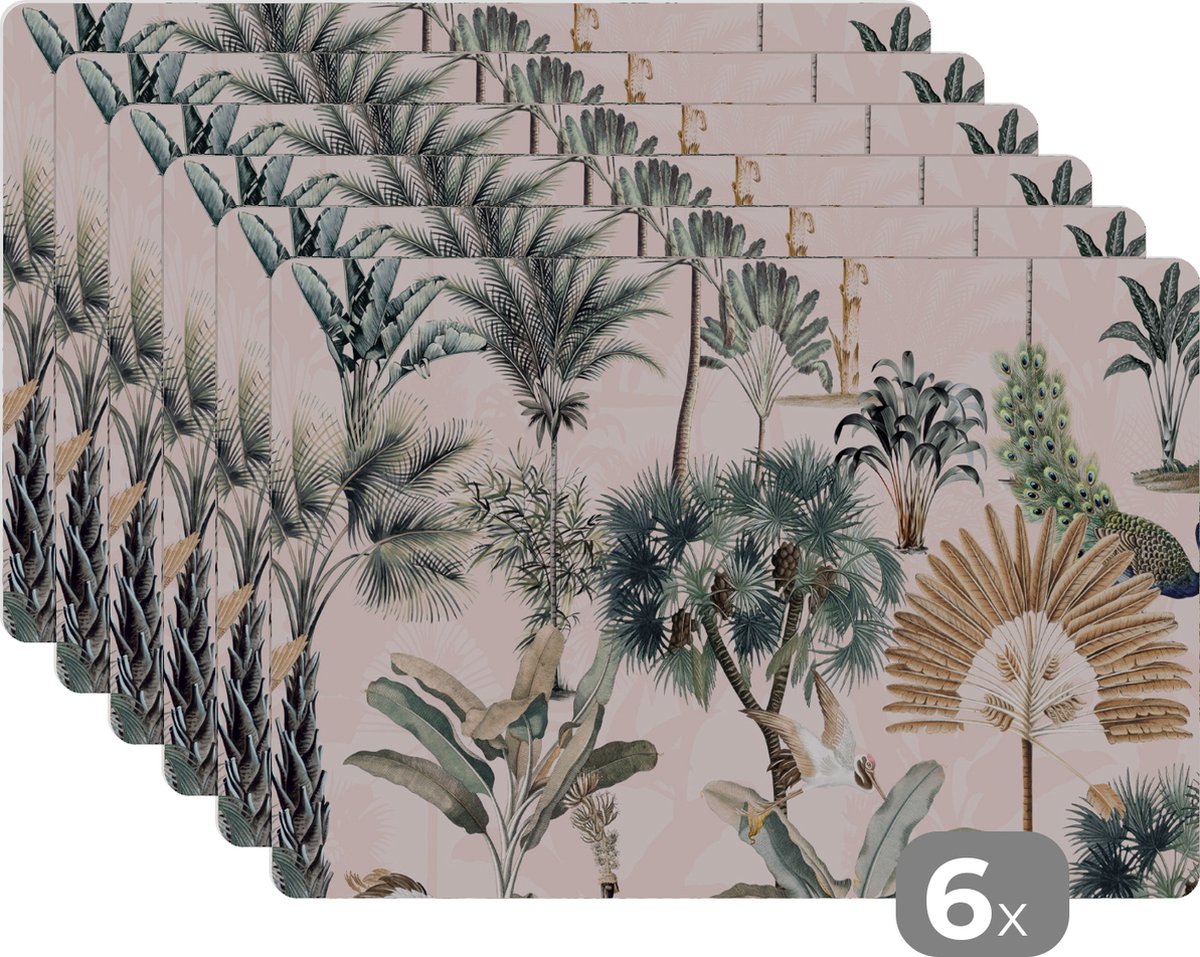 Placemats - Jungle - Monstera - Bladeren - Palm - Onderleggers placemats - 45x30 cm - 6 stuks