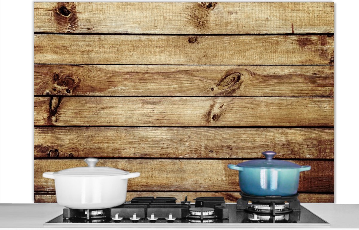 KitchenYeah - Spatscherm keuken - Spatbord - Plank - Hout - Patroon - Structuur - Spatwand - 120x80 cm