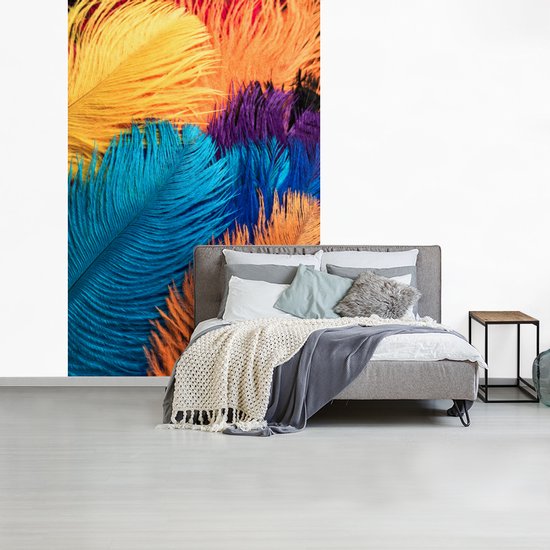 Papier peint photo peint photo vinyle - Structures de plumes colorées largeur 160 cm x hauteur 240 cm - Tirage photo sur papier peint (disponible en 7 tailles)