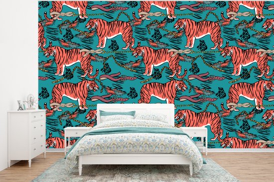 Behang – Fotobehang Patroon – Jungle – Tijgerprint – Dieren – Breedte 350 cm x hoogte 260 cm