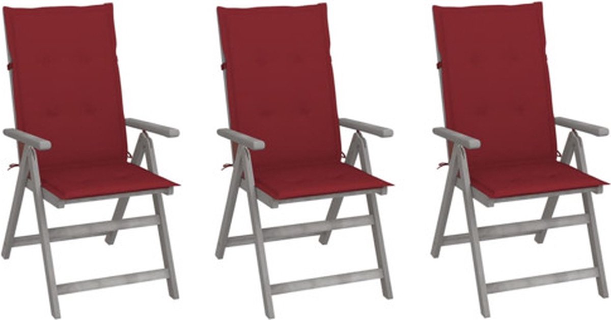 vidaXL - Tuinstoelen - 3 - st - verstelbaar - met - kussens - massief - acaciahout
