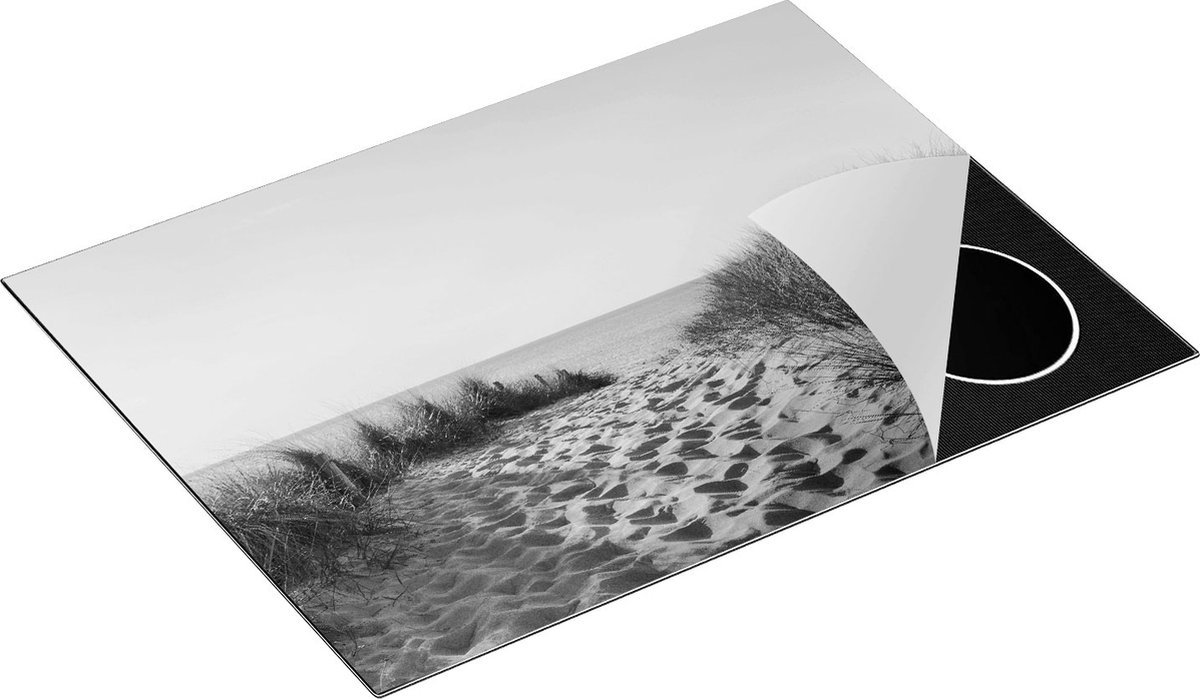Chefcare Inductie Beschermer Voetpad in de Duinen met Zon - Zwart Wit - 70x55 cm - Afdekplaat Inductie - Kookplaat Beschermer - Inductie Mat