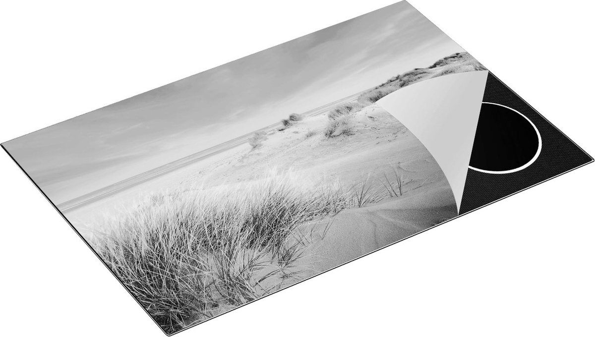 Chefcare Inductie Beschermer Groot Strand met Zee - Zwart Wit - 81x52 cm - Afdekplaat Inductie - Kookplaat Beschermer - Inductie Mat
