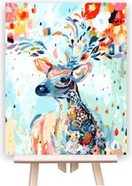 Schilderen Op Nummer Volwassenen - Do It Yourself Paintings - Kleurrijk Hert - Hert - Gewei - Bloemen - Kleurrijk - Dieren - 40x50 cm - Canvas