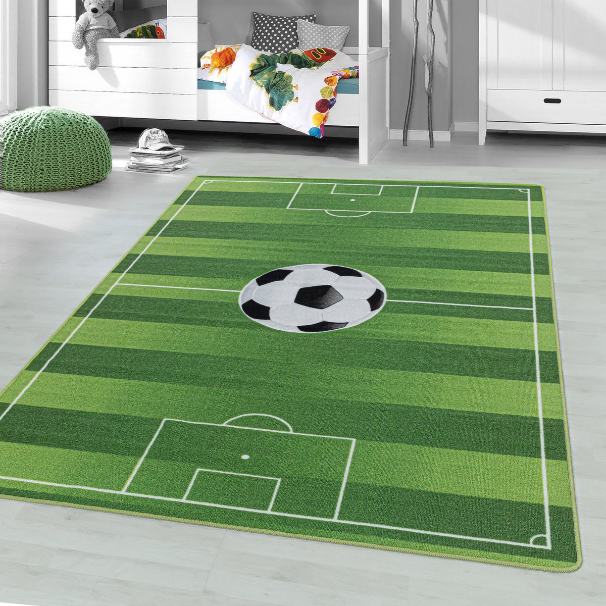 Play Vloerkleed Kinderkamer Voetbal Laagpolig Groen- 140x200 CM