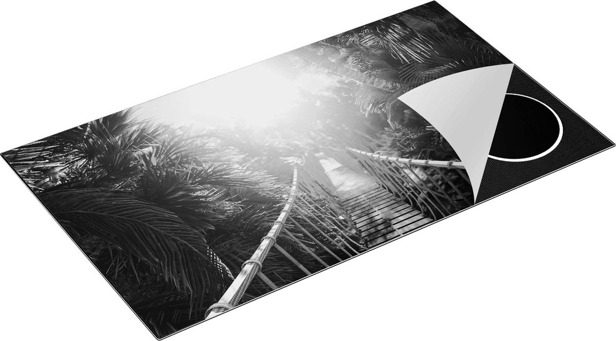 Chefcare Inductie Beschermer Houten Brug in de Tropische Jungle - Zwart Wit - 91,6x52,7 cm - Afdekplaat Inductie - Kookplaat Beschermer - Inductie Mat