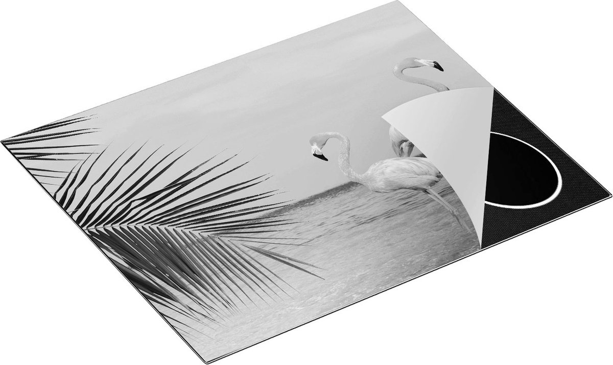 Chefcare Inductie Beschermer Twee Flamingo's in het Water - Zwart Wit - 65x52 cm - Afdekplaat Inductie - Kookplaat Beschermer - Inductie Mat