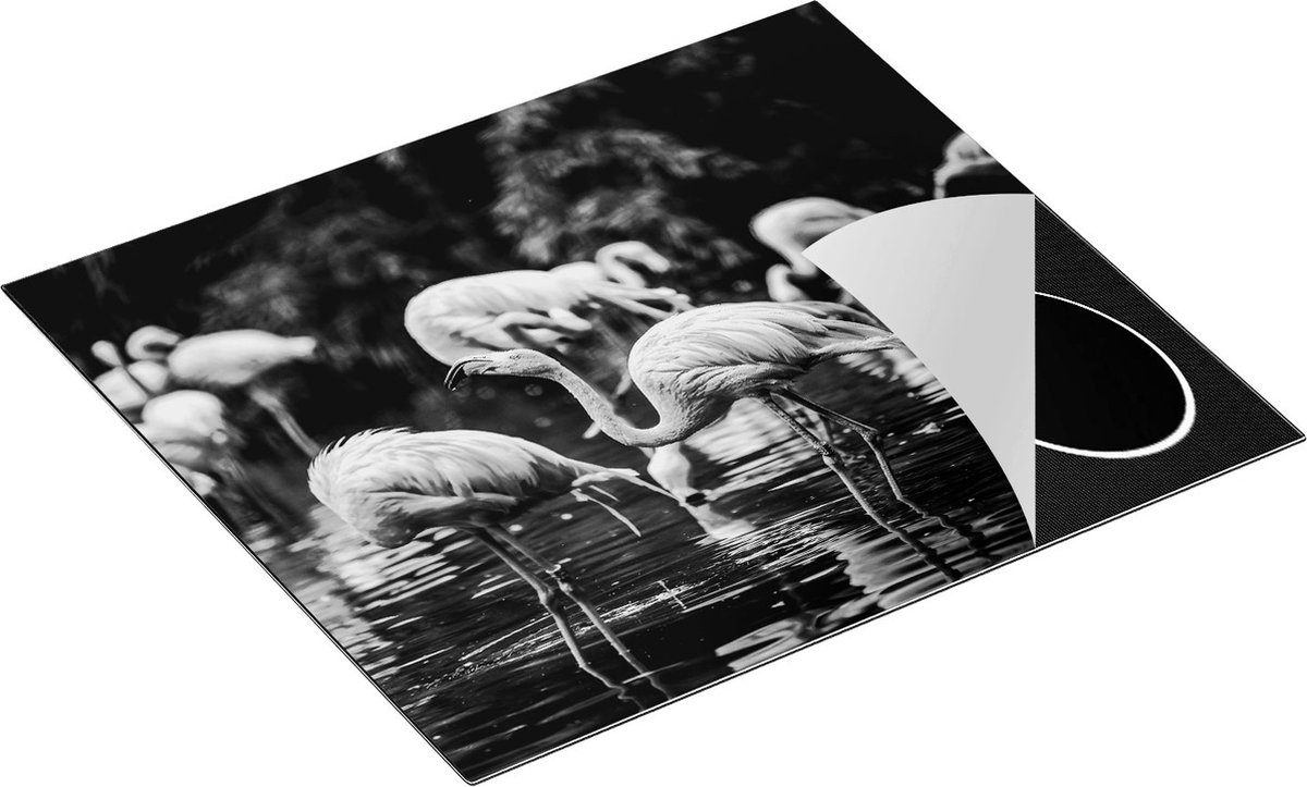 Chefcare Inductie Beschermer Kudde Flamingo's in de Jungle in het Water - Zwart Wit - 60x55 cm - Afdekplaat Inductie - Kookplaat Beschermer - Inductie Mat