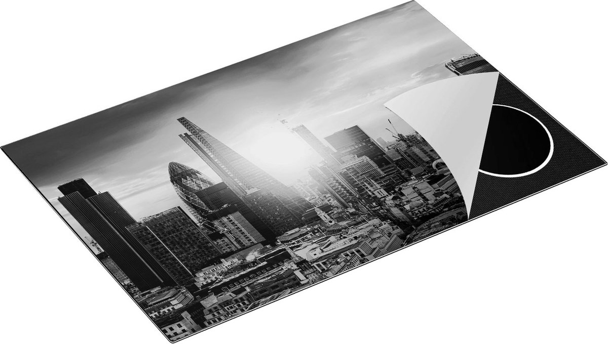 Chefcare Inductie Beschermer Londen Stad bij Zonsopgang - Zwart Wit - 80x52 cm - Afdekplaat Inductie - Kookplaat Beschermer - Inductie Mat