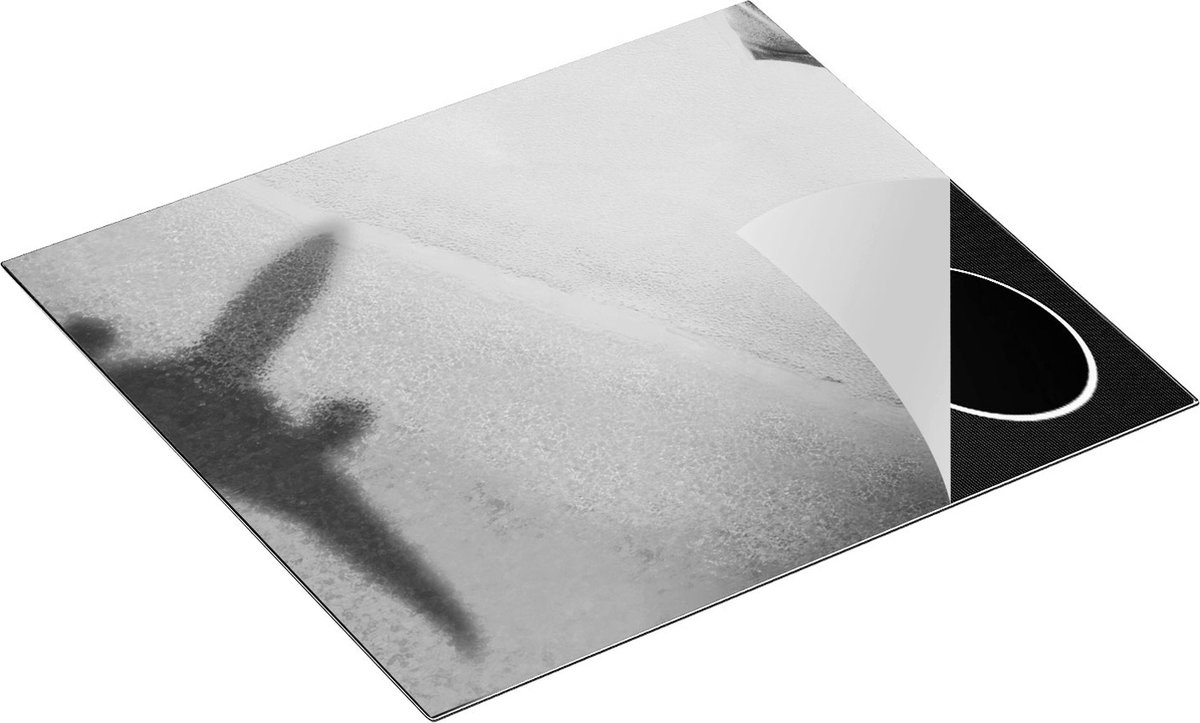 Chefcare Inductie Beschermer Silhouet van een Vliegtuig op het Strand - Zwart Wit - 59x52 cm - Afdekplaat Inductie - Kookplaat Beschermer - Inductie Mat