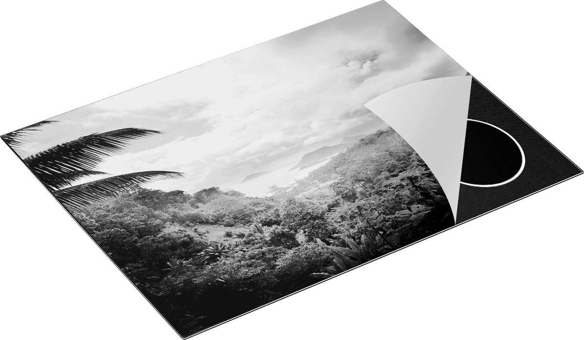 Chefcare Inductie Beschermer Jungle Uitzicht op de Seychellen - Zwart Wit - 70x55 cm - Afdekplaat Inductie - Kookplaat Beschermer - Inductie Mat