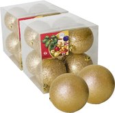 16x stuks kerstballen goud glitters kunststof diameter 7 cm - Kerstboom versiering