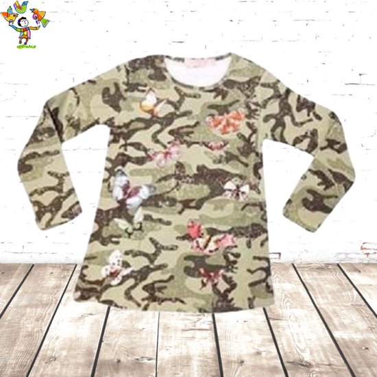Meisjes shirt Army vlinder groen -s&C-134/140-Longsleeves meisjes