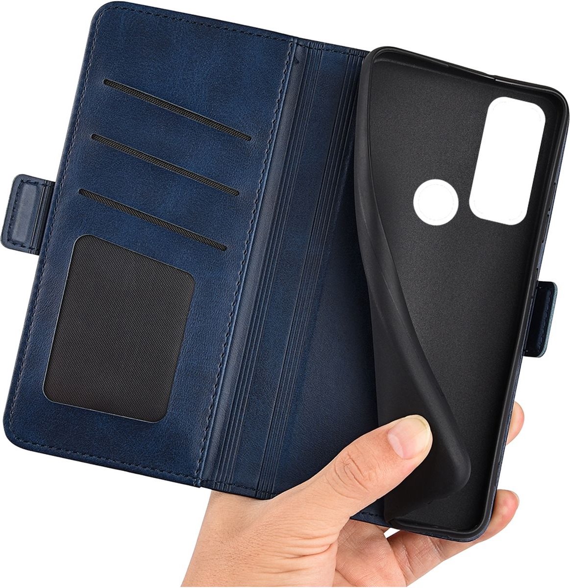 Mobigear Telefoonhoesje geschikt voor TCL 20 SE Hoesje | Mobigear Slim Magnet Bookcase Portemonnee | Pasjeshouder voor 3 Pasjes | Telefoonhoesje voor Pinpas / OV Kaart / Rijbewijs - Blauw — cadeau in Cadeau-ideeën - foto 3