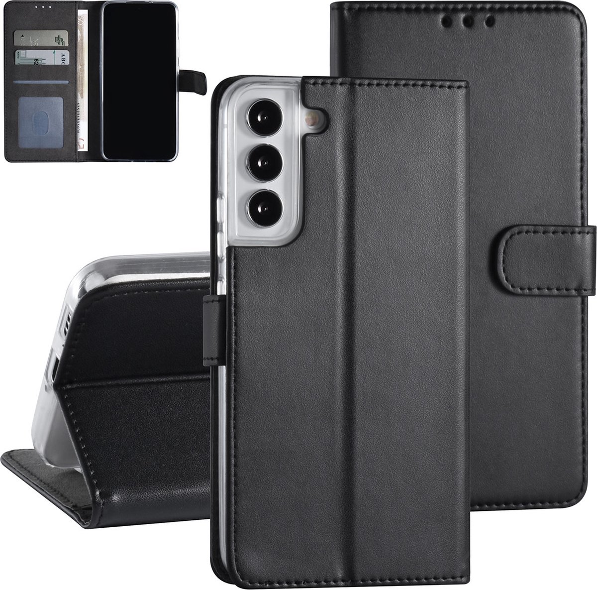 Zwart Book Case hoesje voor Samsung Galaxy S22 Plus - Pasjeshouder - Magneetsluiting
