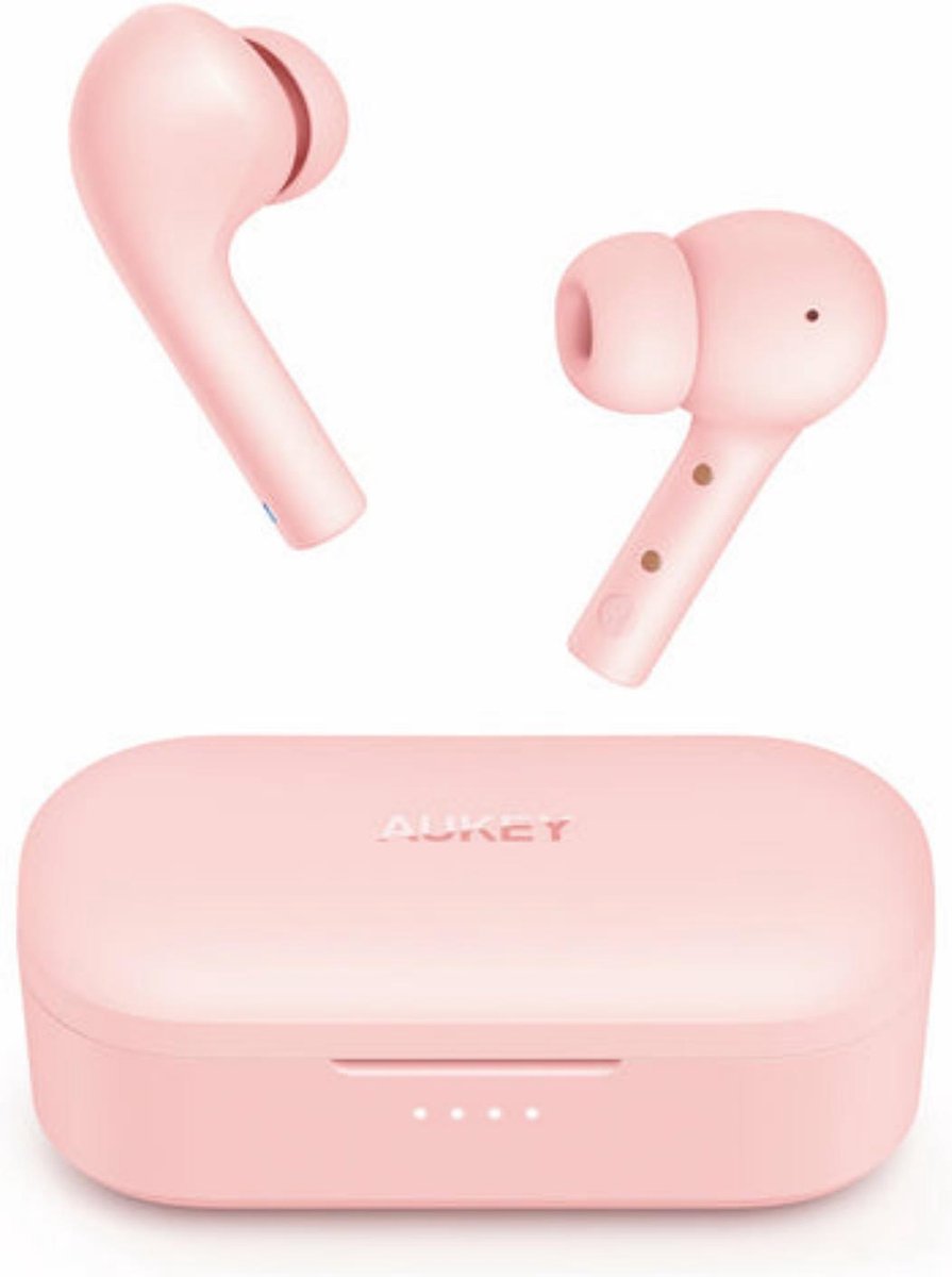 Aukey Bluetooth oordopjes EP-T21S Roze | Draadloze in-ear koptelefoon met intense bas | USB-C Quick Charge | 30 uur looptijd | Geïntegreerde microfoon | IPX6 waterdicht | Bluetooth 5