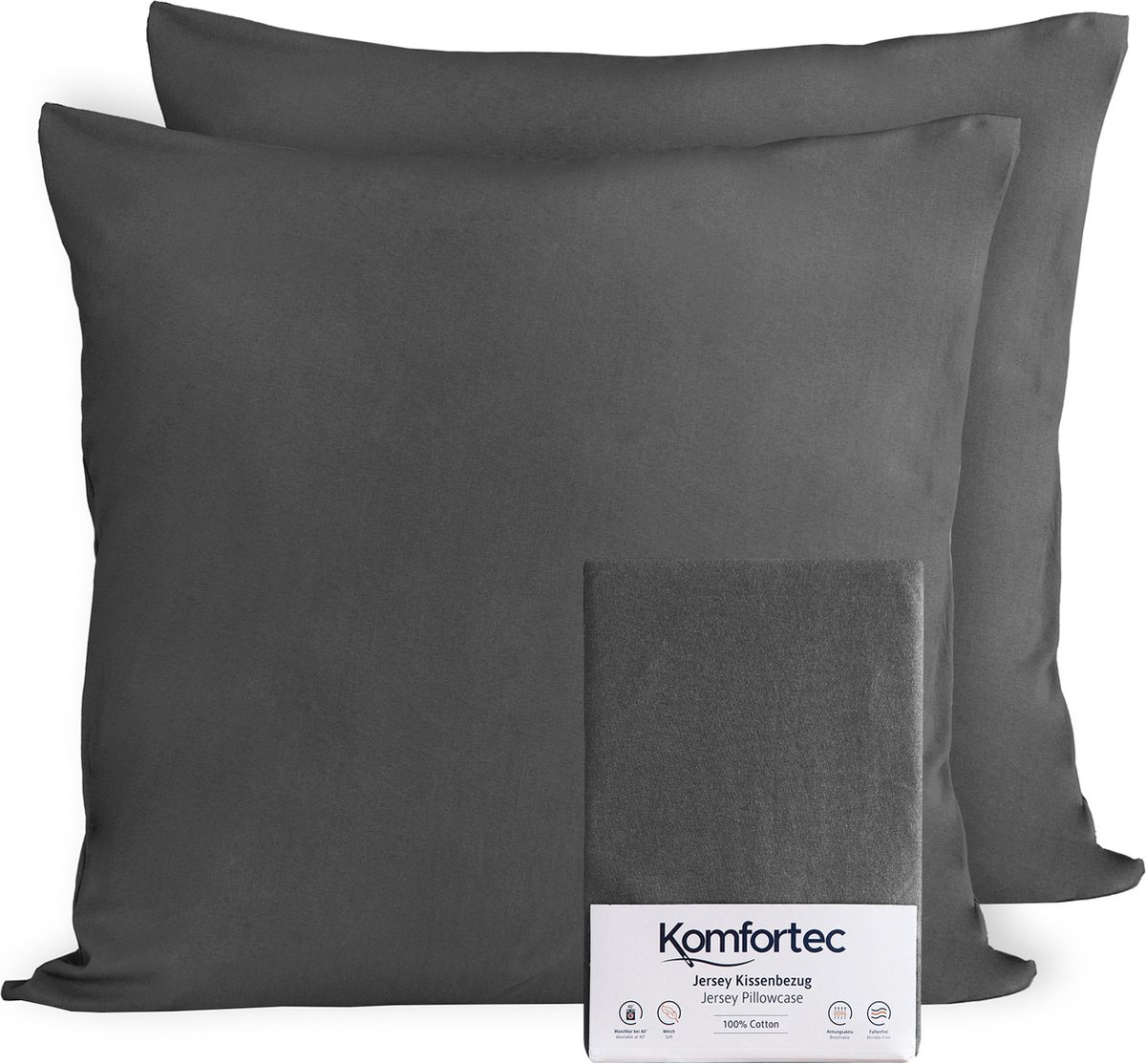 Komfortec Set van 2 Premium Jersey Kussenslopen 40x40 cm - Superzachte Kussenhoes – 100% Katoen – 150 g/m² - Antraciet