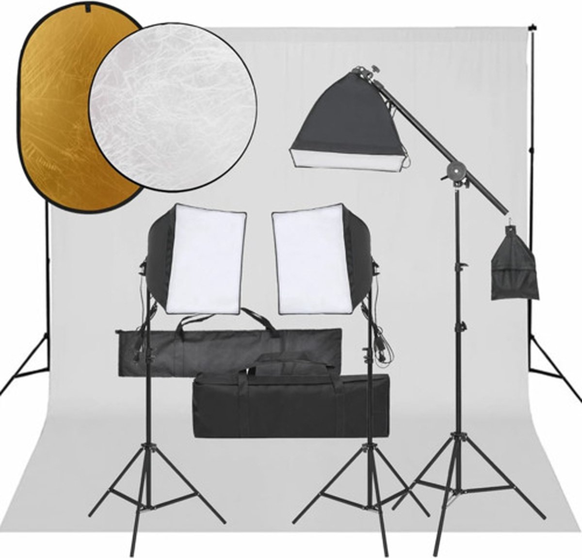 vidaXL - Fotostudioset - met - verlichtingsset, - achtergrond - en - reflector