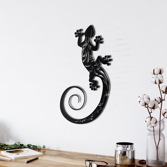 Wanddecoratie | Hagedis / Lizard | Metal - Wall Art | Muurdecoratie | Woonkamer |Zwart| 56x90cm
