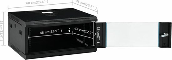 vidaXL Netwerkkast voor aan de muur 4U 19" IP20 600x450x285 mm van vidaXL — afbeelding 5