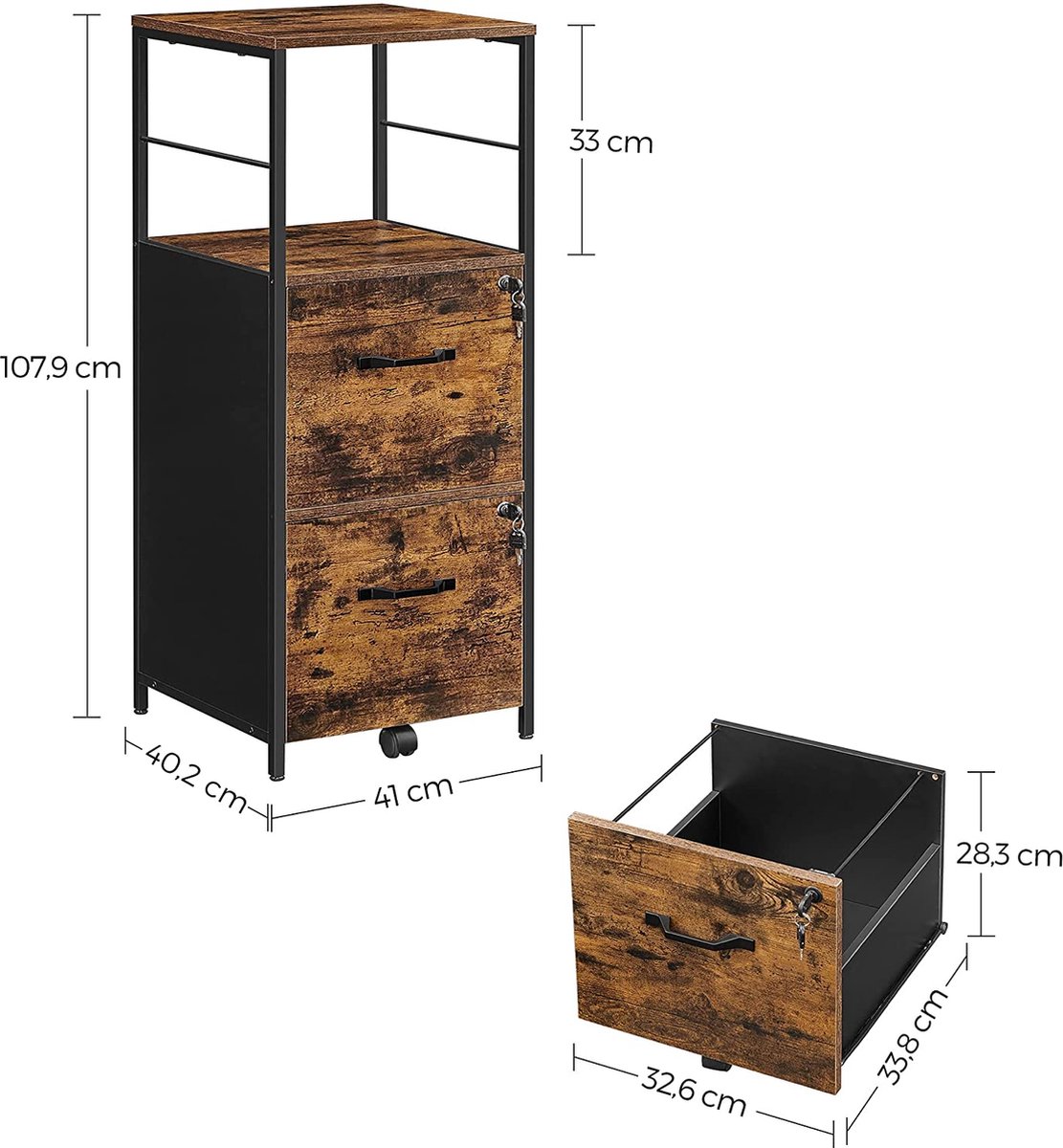 Yaheetech Rolcontainer met 2 laden, archiefkast, mobiele kantoorkast met open vakken, hangende documentenvakken, voor A4 en letterformaat, voor kantoor, slaapkamer, woonkamer, wit