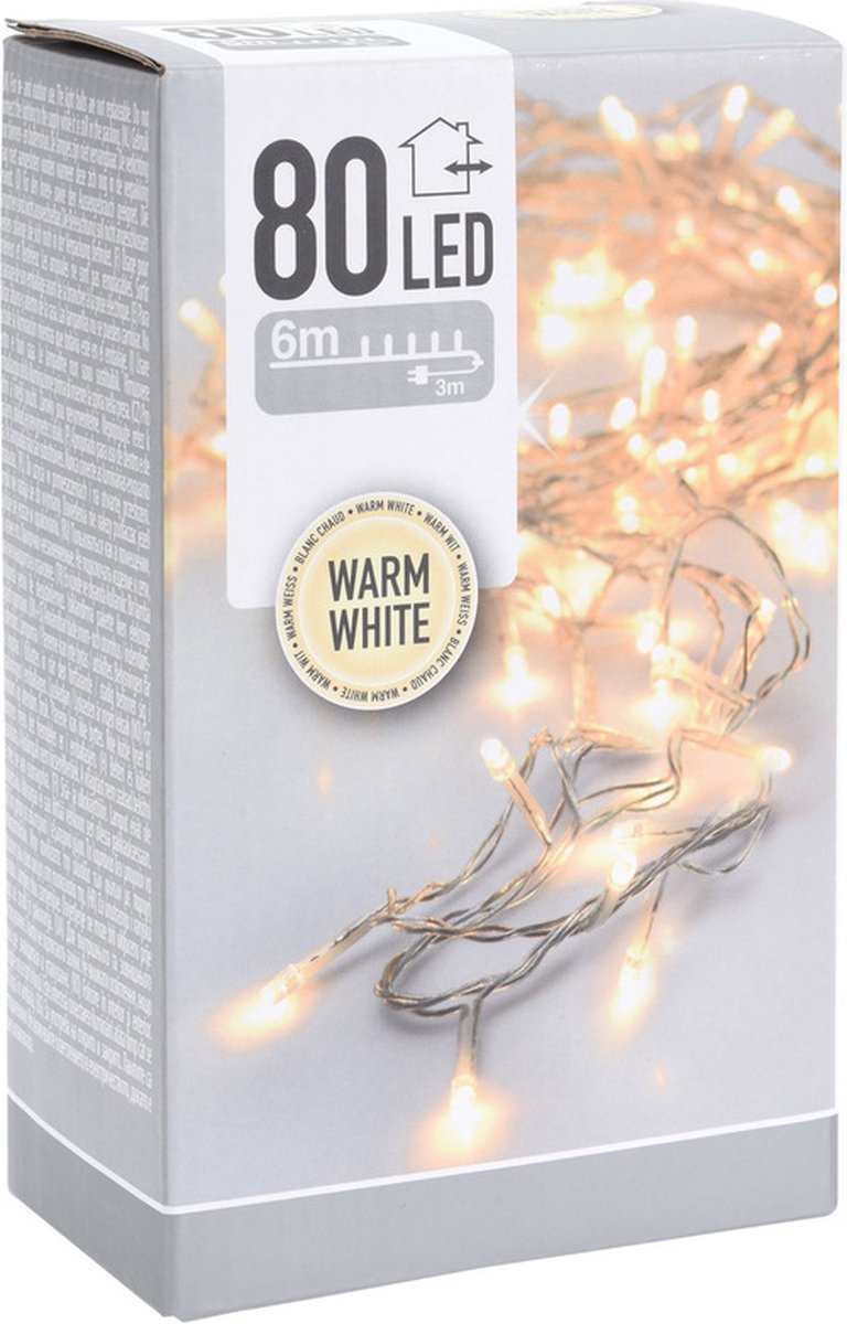 Kerstverlichting - 80 led lampjes - warm wit - 6 meter - lichtsnoer - transparant snoer – foto 3