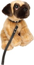 Keel Toys pluche Pug / Mopshondje aan riem bruin - honden knuffel 30 cm - Honden knuffeldieren