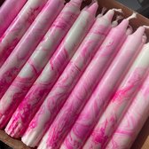Hot Pink Marble Dinerkaarsen - Set van 4 handgemaakte kaarsen - Roze Marmeren Kaarsen