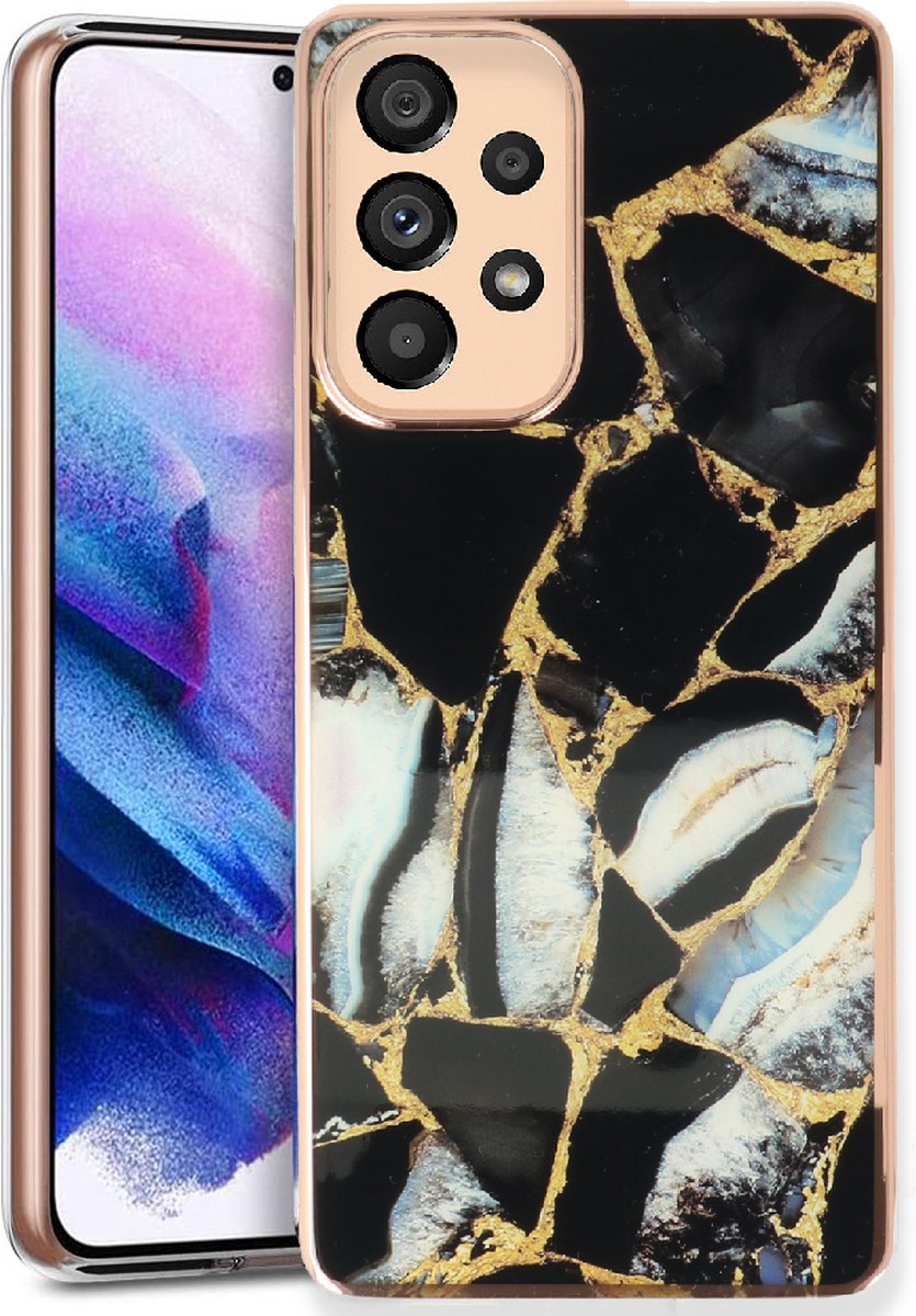 Casemania Hoesje Geschikt voor Samsung Galaxy A73 5G Zwart - Siliconen Marmer Back Cover