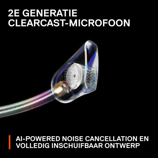 Close-up van een ClearCast microfoon met AI-ruisonderdrukking.