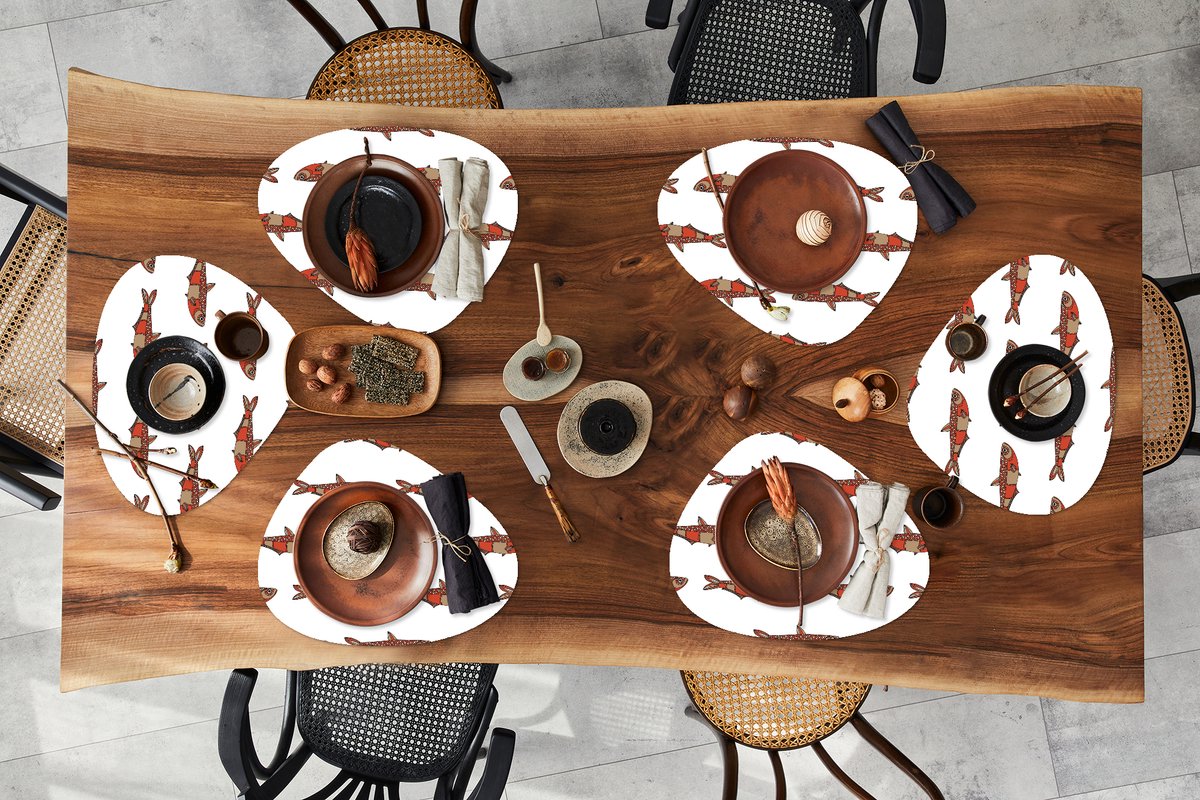 Placemat organisch - Placemats organic - Onderleggers - Design - Vis - Karper - 6 stuks