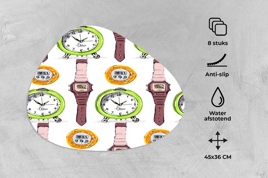 Set de table bio - Napperons bio - Sous-verres - Wekker - Montres - Chronomètre - Motifs - 8 pièces