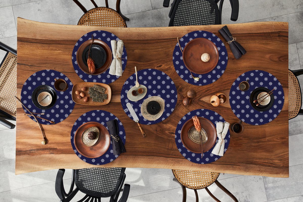 Ronde placemats - Onderlegger - Placemats rond - Patronen - Zee - Boot - Stuurwiel - 8 stuks