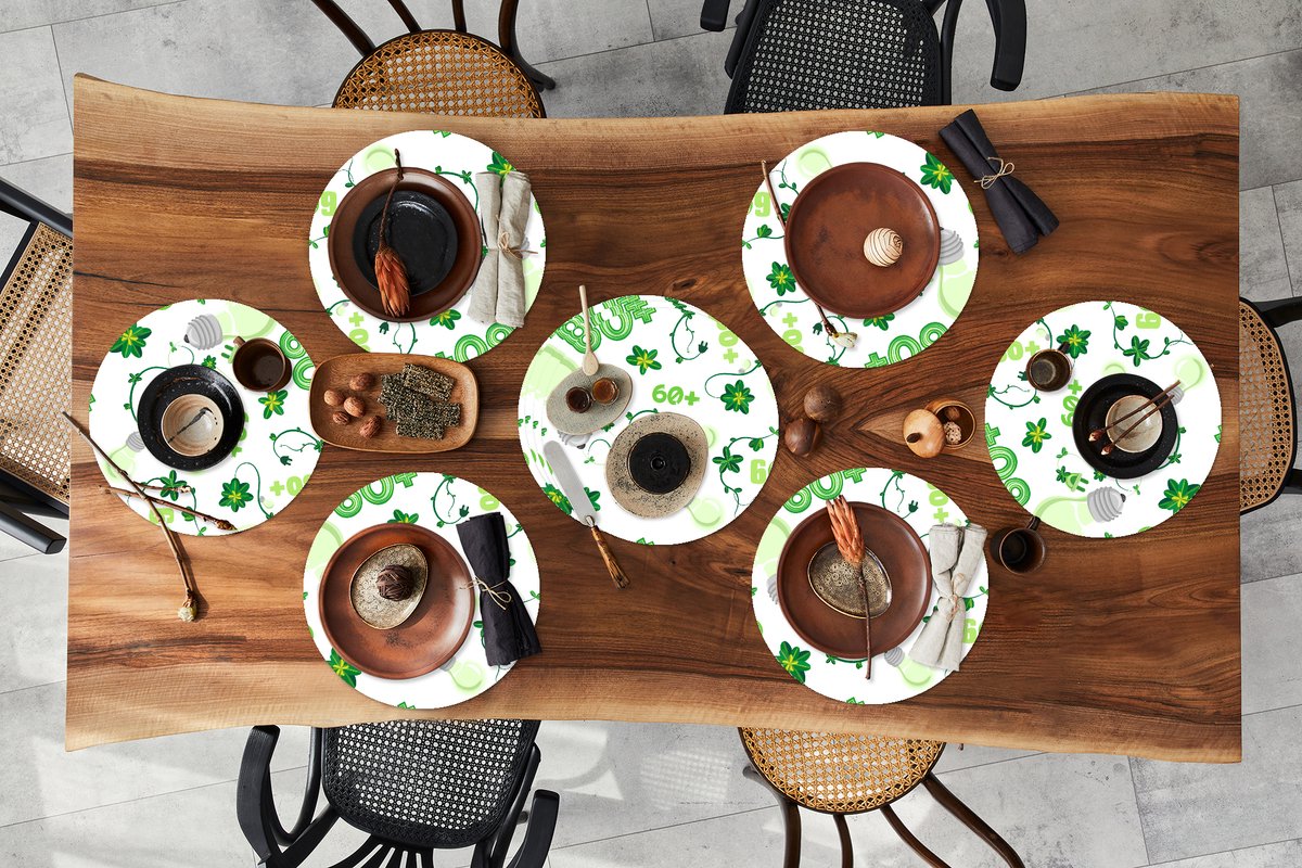 Ronde placemats - Onderlegger - Placemats rond - Lampen - Planten - Patronen - 10 stuks