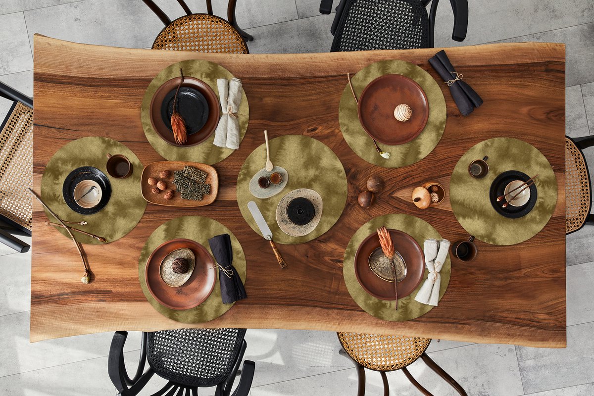Ronde placemats - Onderlegger - Placemats rond - Goud - Abstract - Verf - 8 stuks