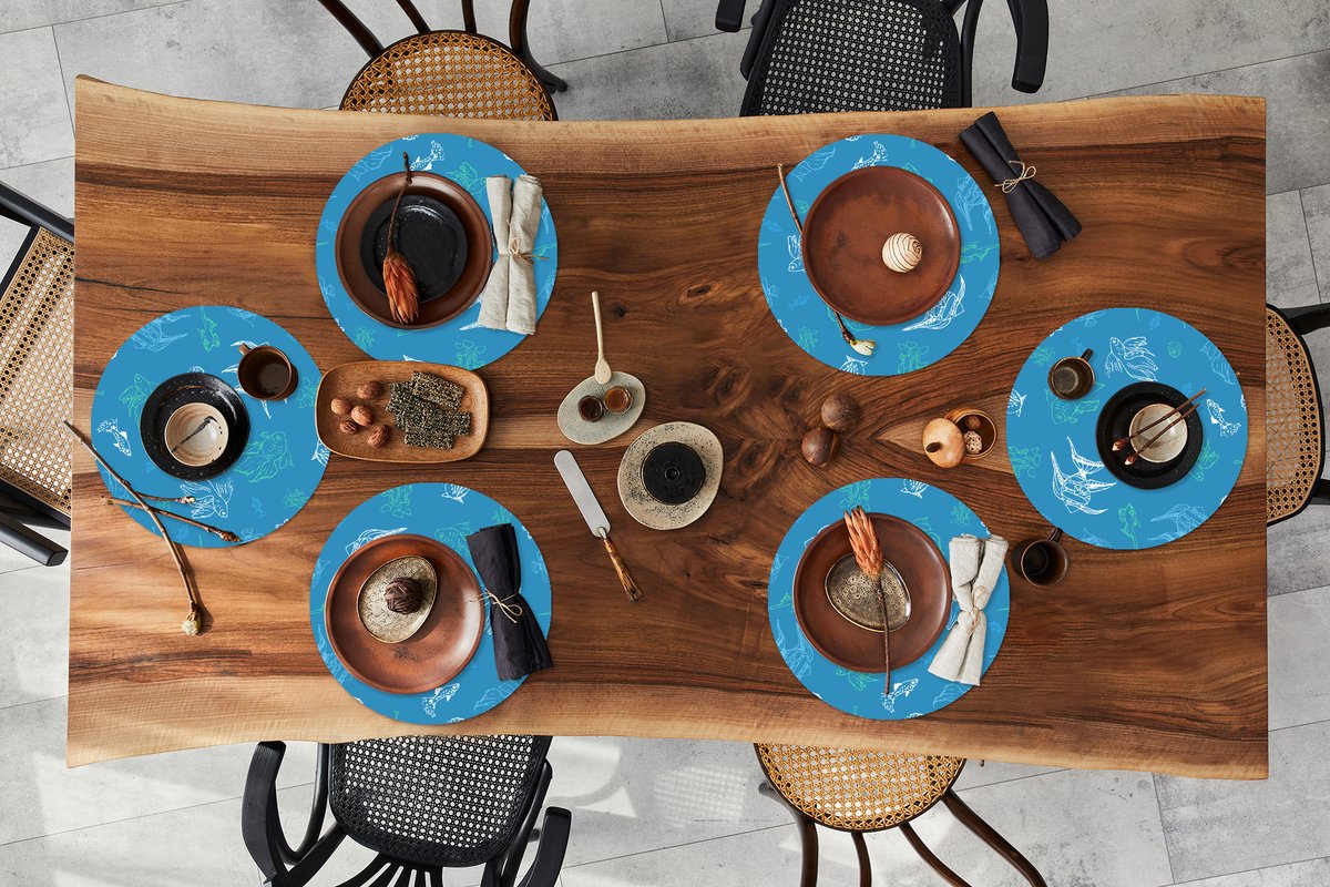 Ronde placemats - Onderlegger - Placemats rond - Vissen - Pastel - Patronen - Zee - 6 stuks